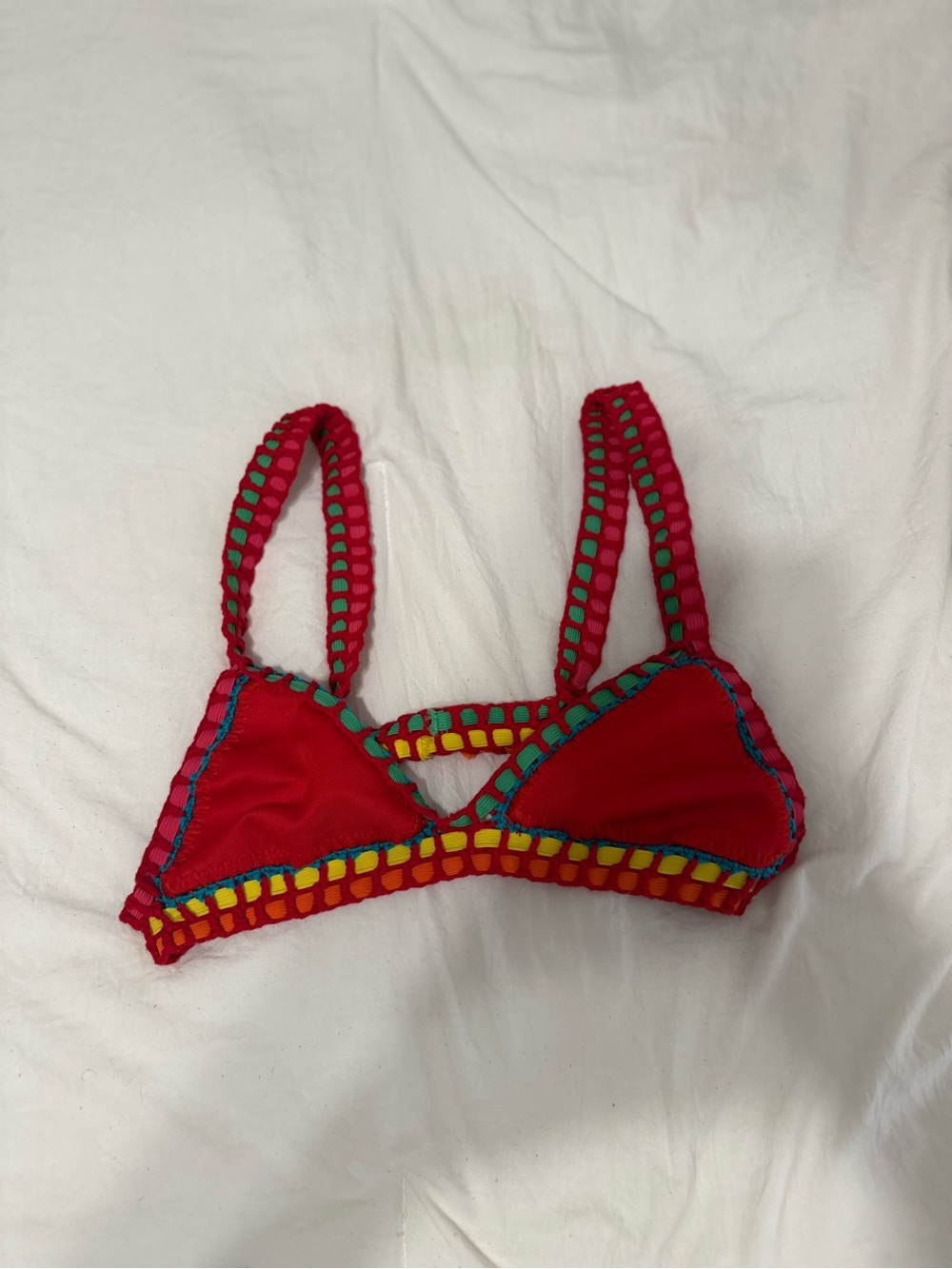 Red Crochet-Trim Swim Top